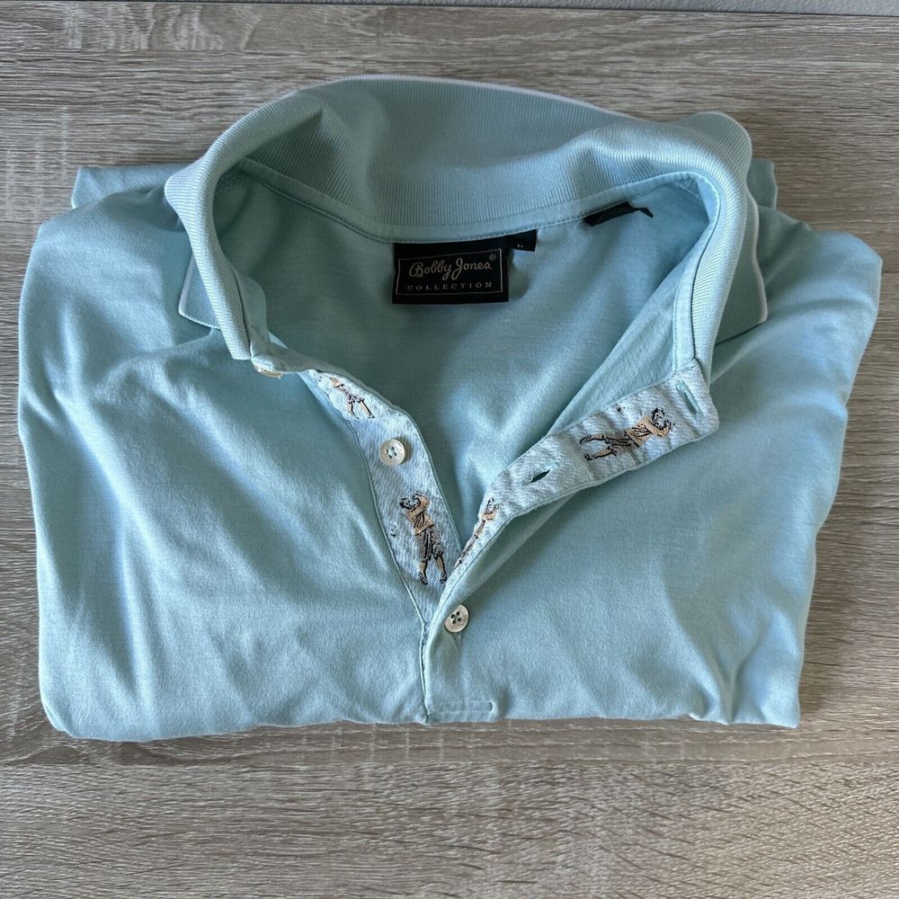Bobby Jones Collection Golf Shirt Mens Large 100% Cotton Made in Turkey Blue